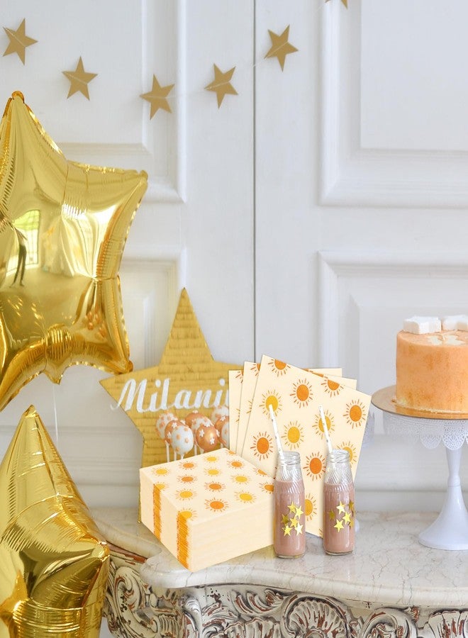 وولاين مجموعة مناديل ورقية من والين، 80 قطعة، بتصميم بوهيمي شمسي، "أول رحلة حول الشمس"، للاستخدام مرة واحدة، لون أصفر برتقالي مشرق، مثالية للغداء والعشاء، وأعياد الميلاد، وحفلات استقبال المولود، ولوازم المائدة. - Image 4